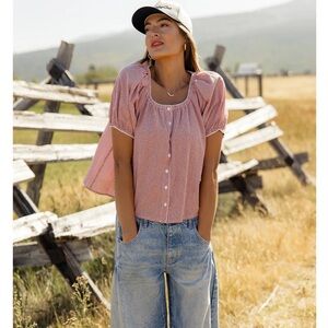 Roolee Red Checkered Puff Sleeve Blouse